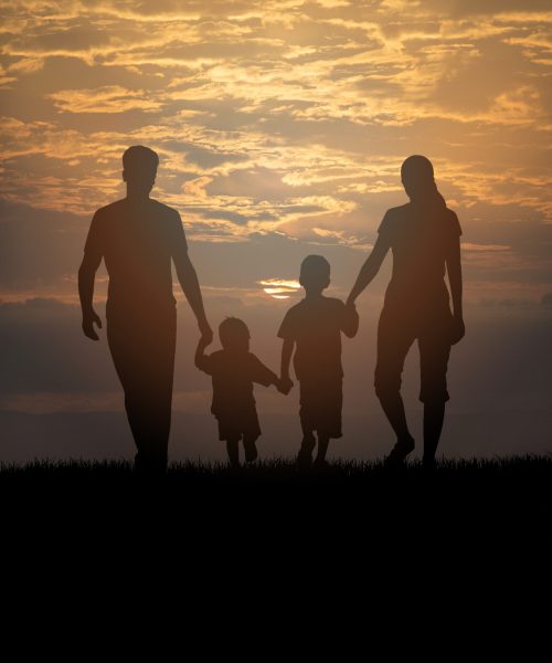 full-shot-family-members-silhouettes-outdoors